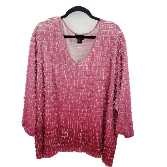 Maggie Barnes Tops - Maggie Barnes ruffle layered knit top womens plus size 5x pink ombre 3/4 sleeve